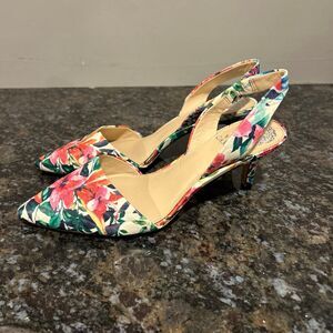 Vince Camuto Floral High Heels Sling Back Womens 6.5 Leather EXCELLENT